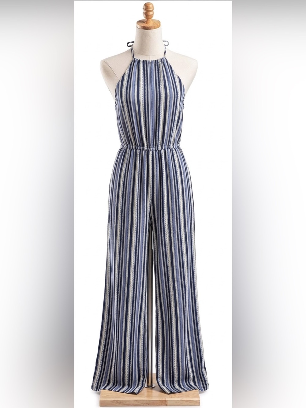 Joy Joy Striped Blue and White Halter Jumpsuit